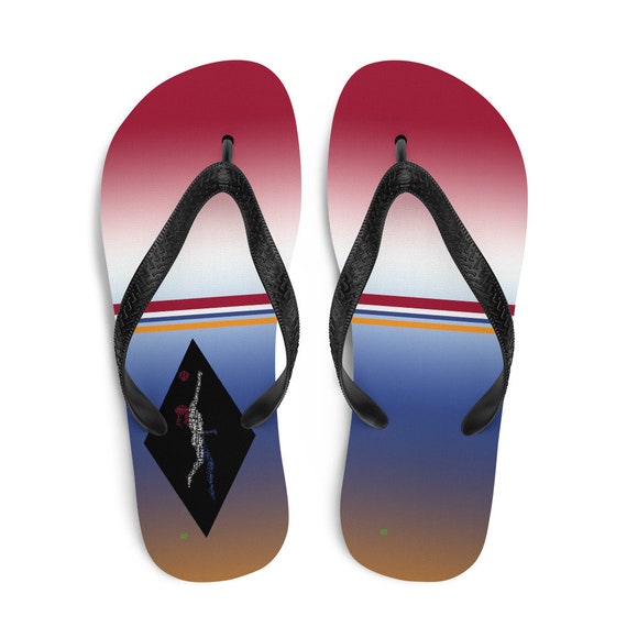 Striped Red White Orange and Blue Flip Flops By Volleybragswag Honor Dutch Volleyball Players and Liberos