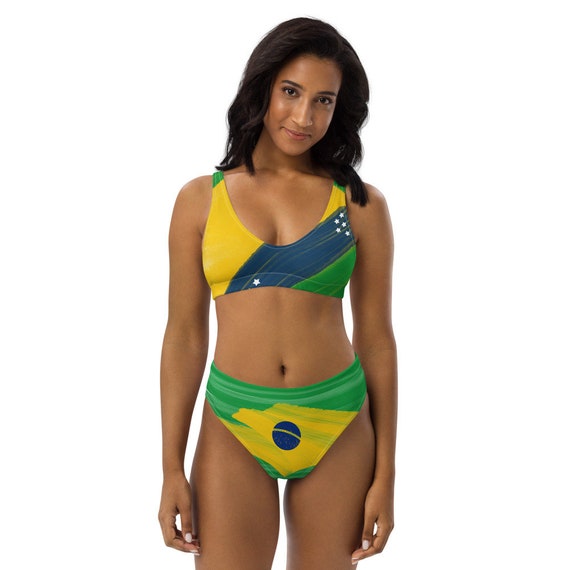 Brazil Flag High Waisted Bikini, Modest Bathing Suit, Tye Dye, Two Piece Swimsuits, Modest Swimwear, Thong Bikini, Sexy Swimsuit,