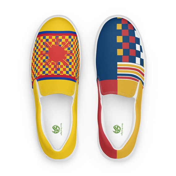 Women Slip-On Canvas Shoes, Beach Volleyball, Players Volleyball Shoes, Cute Volleyball Shoes, Red, Yellow and Blue, Serbia,