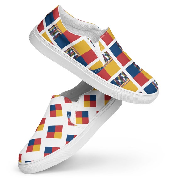 Women Slip-On Canvas Shoes, Beach Volleyball, Players Volleyball Shoes, Cute Volleyball Shoes, Red, Blue and Yellow