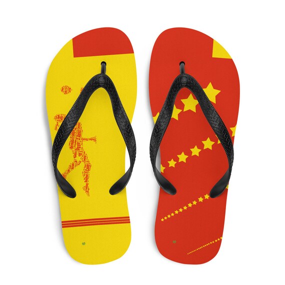 Red and Yellow Volleyball Flip-Flops By Volleybragswag Honor Chinese Liberos and Volleyball Players