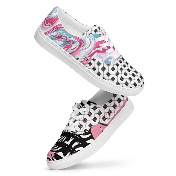 Canvas Lace-up Shoes Girls, Pink and Grey Canvas Shoes Women, Cute Casual Canvas Volleyball Shoes, Black and White Volleyball Shoes,