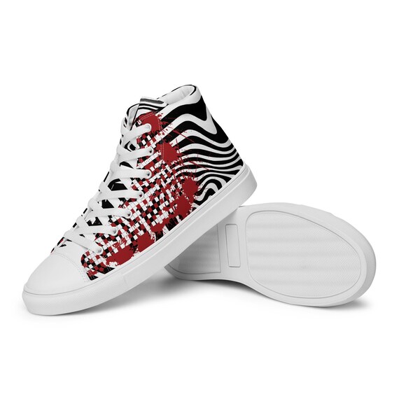 High Top Mens Canvas Lace-Up Shoes, Blood Red High Top, Canvas Shoes, Black and White, Volleyball Shoes, Stop Killin Kids With Guns