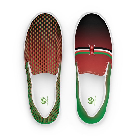 Women Slip-On Canvas Shoes, Beach Volleyball, Players Volleyball Shoes, Cute Volleyball Shoes, Red, Green and Black, Kenya, Volleyball Gifts