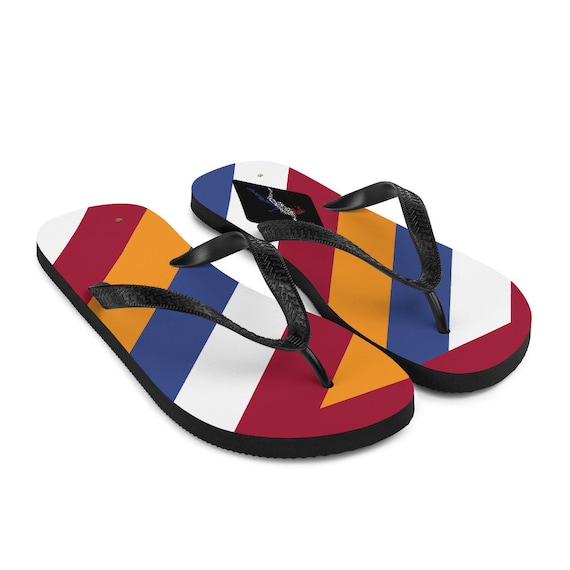orange and blue flip flops