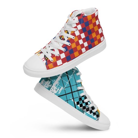 Men’s High Top Canvas Shoes, Red and Blue High Tops, High Top Canvas Shoes, Canvas High Top Shoes Mens, Mens High Top Canvas Shoes