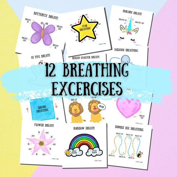 12 Breathing Exercises for Kids - Printable PDF - Yoga Kids Meditation Mindfulness