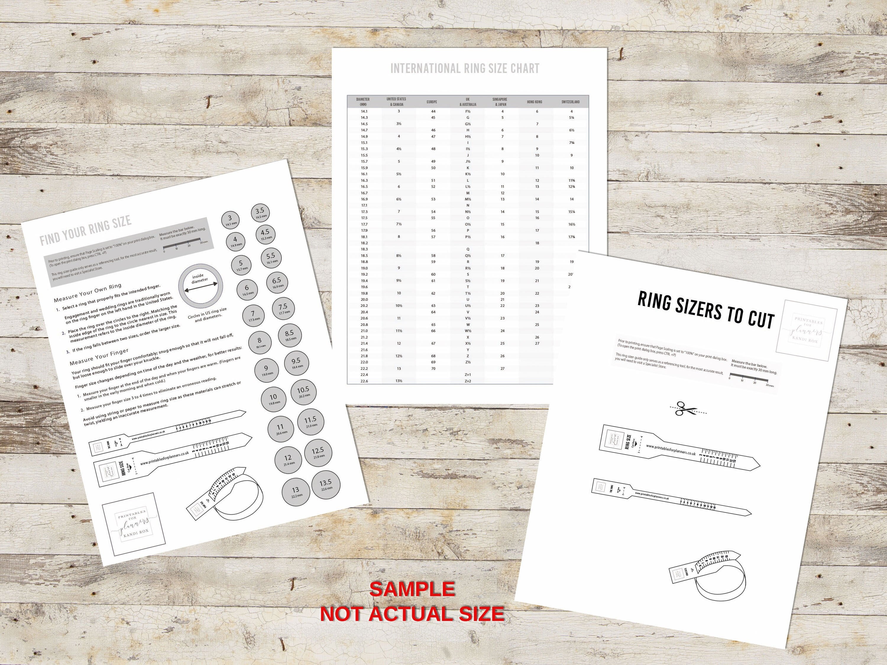 printable ring size chart how to measure ring size ring etsy