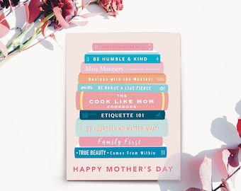 Happy Mother's Day Card, Mom You Taught Me Well, For Mother's Day, Card For Mom, Cute Stack of Books Mother’s Day Card, Sentimental Mom Card