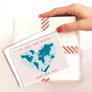 Je naviguerais sur les sept mers pour vous Carte d’amour nautique, I Love U Card Boyfriend / Girlfriend, Anniversary Love Card, Blank Punny Love Card
