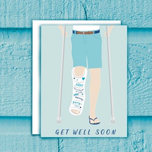 Get Well Soon Carte de vœux, Get Well Casser une carte de jambe, Se sentir mieux bientôt pour lui, Casser une carte de jambe, Carte des meilleurs vœux, Carte de récupération