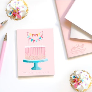 Joyeux anniversaire Bunting Vous prenez la carte d’anniversaire du gâteau pour elle, carte d’anniversaire pour elle, carte mignonne Punny B-day pour elle, carte minimale vierge