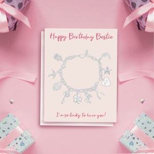Joyeux anniversaire Bestie BFF, je suis tellement chanceux de vous avoir Charm Bracelet Card, BFF B-Day Card, Friendship Lucky Charm Card, Best Friend B-Day Card
