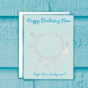 Joyeux anniversaire maman, j’espère que c’est une chanceuse! Carte bracelet de charme, carte maman B-Day, bracelet porte-bonheur personnalisé carte maman, carte maman vierge