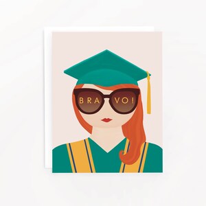 Bravo Graduation Girl Card | Carte de remise de diplôme de lunettes de soleil à la mode mignonne pour elle, carte de fin d’études collégiales pour elle, carte de diplômé de lycéenne