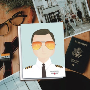 Carte d’anniversaire de lunettes de soleil Pilot FLY GUY Aviator, carte Punny B-Day pour lui, carte d’anniversaire pilote, carte d’anniversaire Pilot Aviator, carte Funny B Day