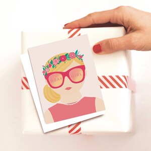Happy Birthday Girl Card, Pretty Pink Sunglasses Flower Crown Card, B-Day Card pour elle, Cute Flower Girl Birthday Card pour Sister, BFF, Her
