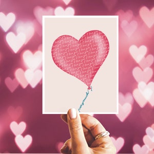 Je t’aime beaucoup Pink Balloon Love Card, I Love You Card pour petit ami, petite amie, pour anniversaire, anniversaire, juste parce que carte vierge