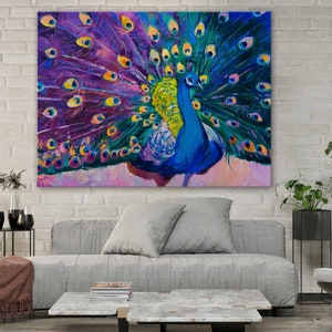 Painting Style Art Canvas-colorful Peacock Feather Art Canvas - Etsy
