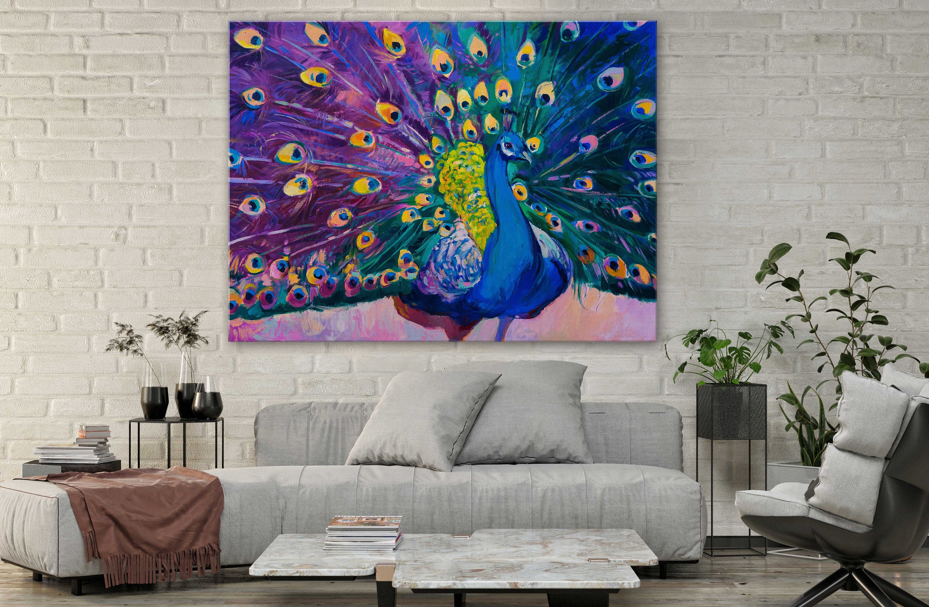 Painting Style Art Canvas-Colorful Peacock Feather Art Canvas | Etsy