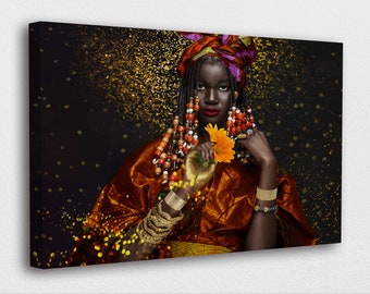African Art Canvas-African Modern Lady Sparkle in Gold Art Poster/Printed Picture Wall Art Decoration POSTER or CANVAS READY to Hang