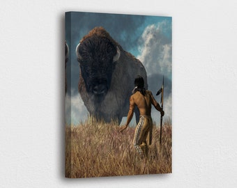 American Indian Art Canvas-Native Indian Buffalo Hunters Art Canvas/Printed Picture Wall Art Decoration POSTER or CANVAS READY to Hang