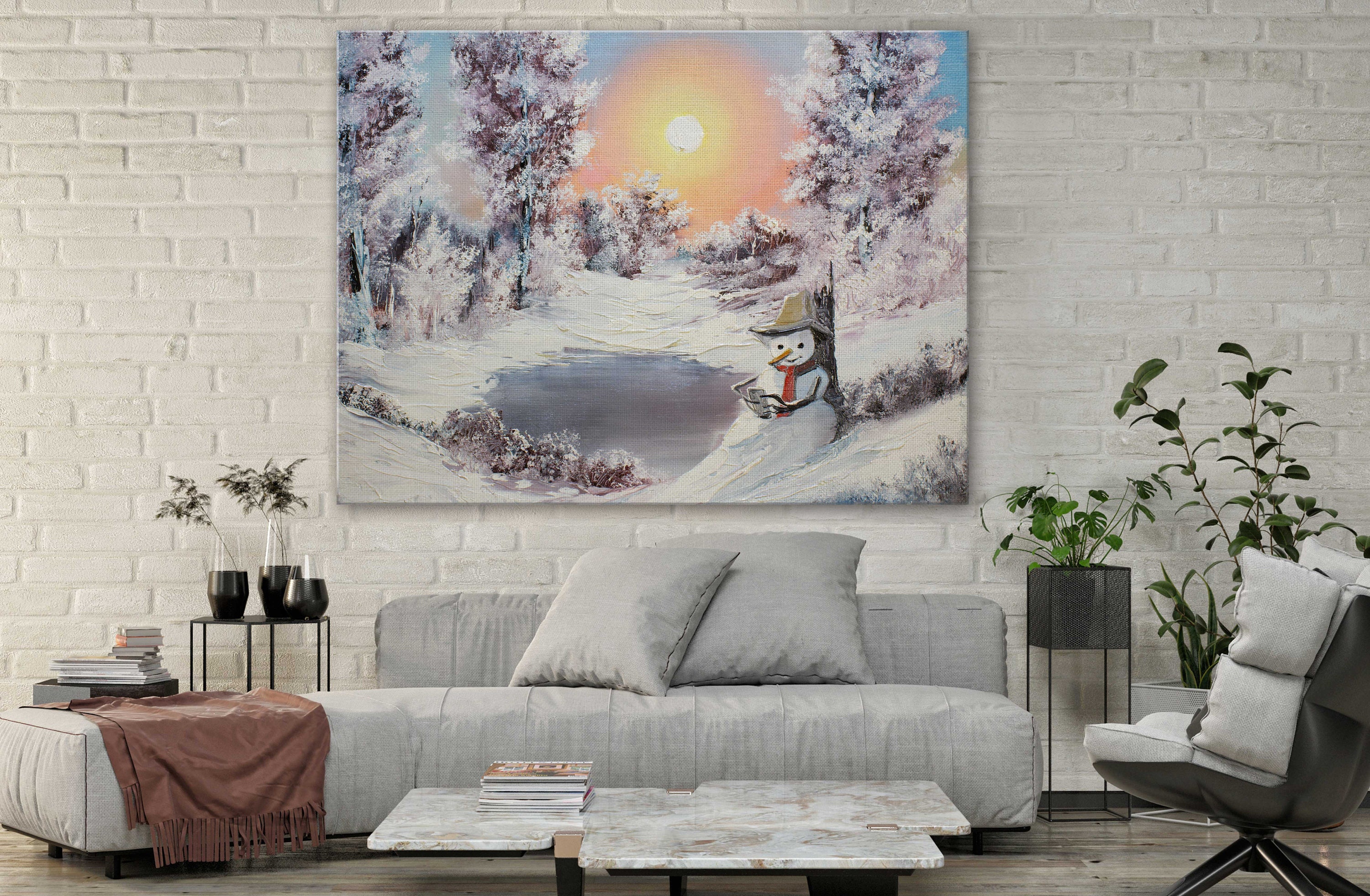 Painting Style Art CanvasSnow Forest Winter Painting Art Etsy