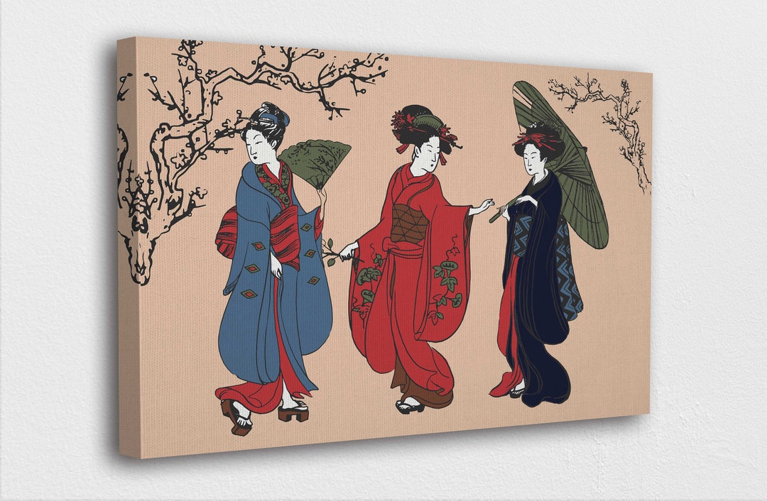 Japanese Art Canvasjapanese Geisha Woman Art Canvas Etsy
