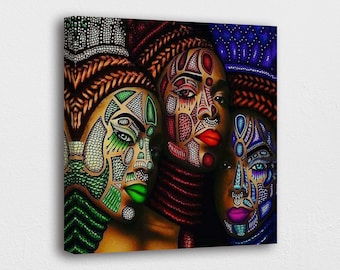 African Art Canvas-African American Ladies Stitches Pattern Art Poster/Printed Picture Wall Art Decoration POSTER or CANVAS READY to Hang