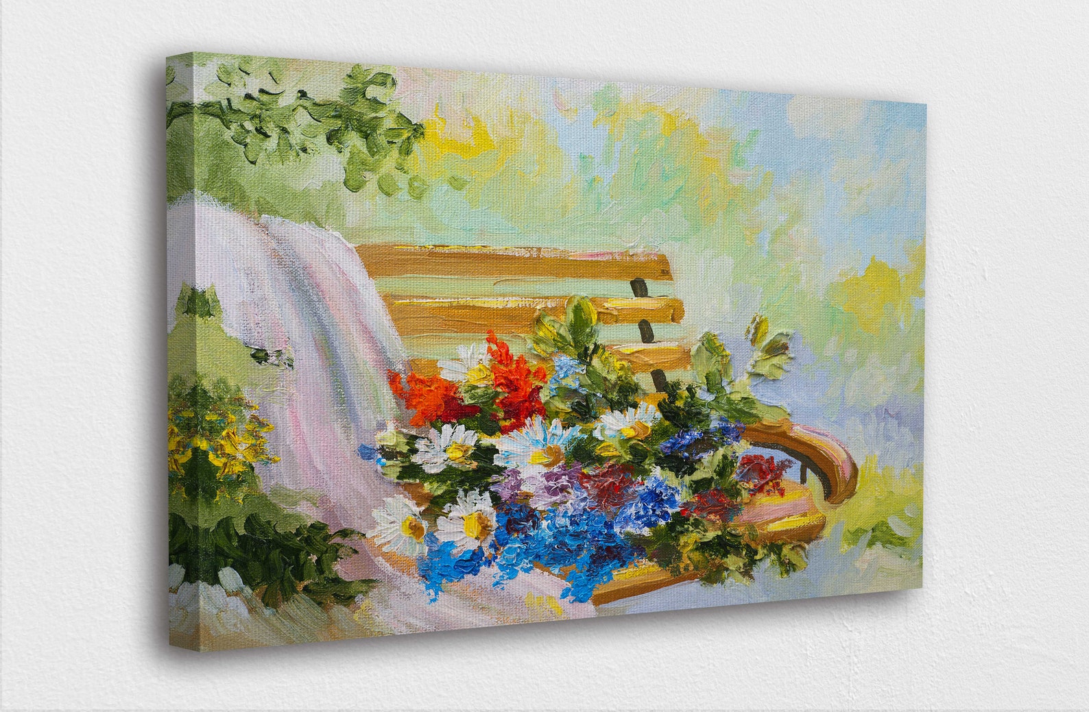 Painting Style Art Canvasflowers on Bench Painting Style Art Etsy