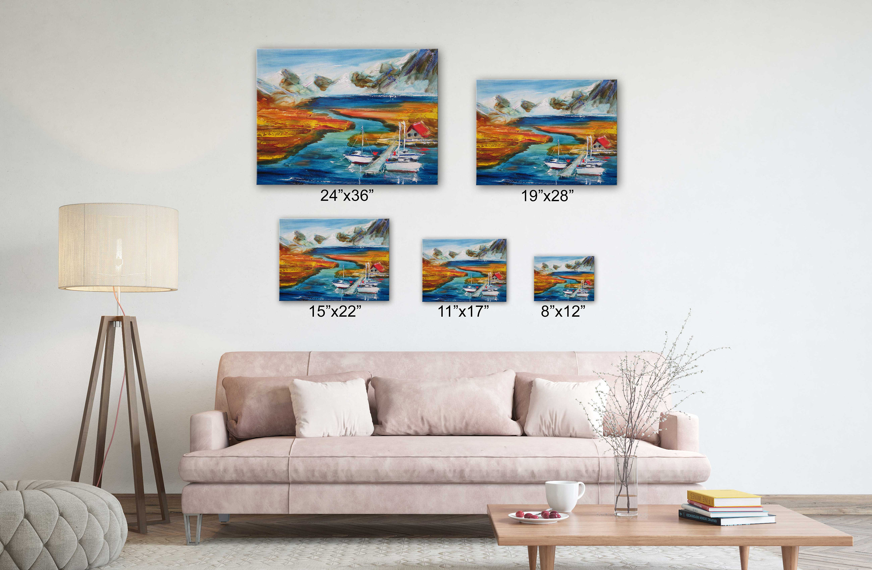 Contemporary Art Canvas Poster-boats & Volcano Seaside Art - Etsy