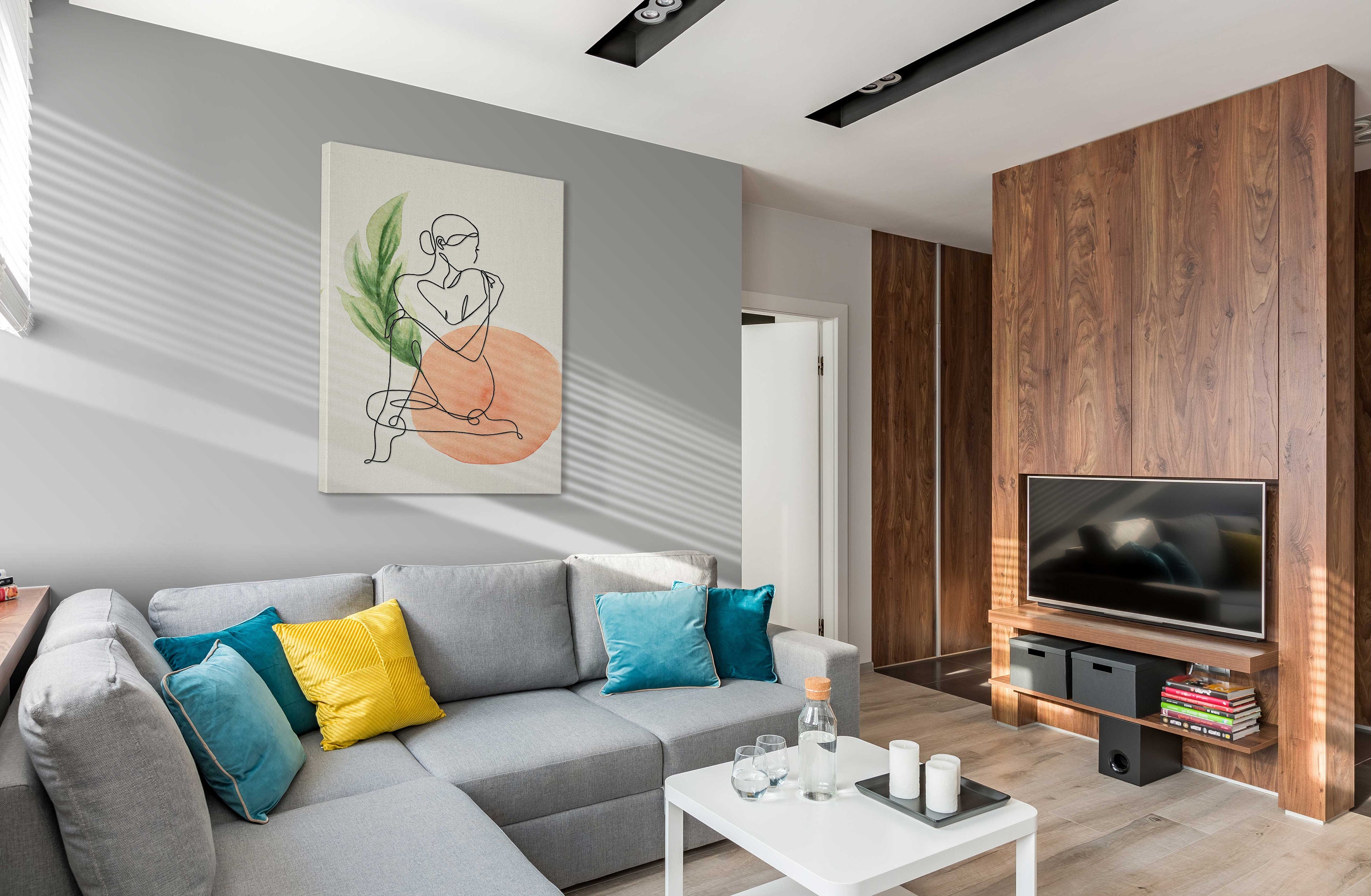 Badezimmer Kunst Leinwand Lady Sitzen mit grünem Blatt | Etsy