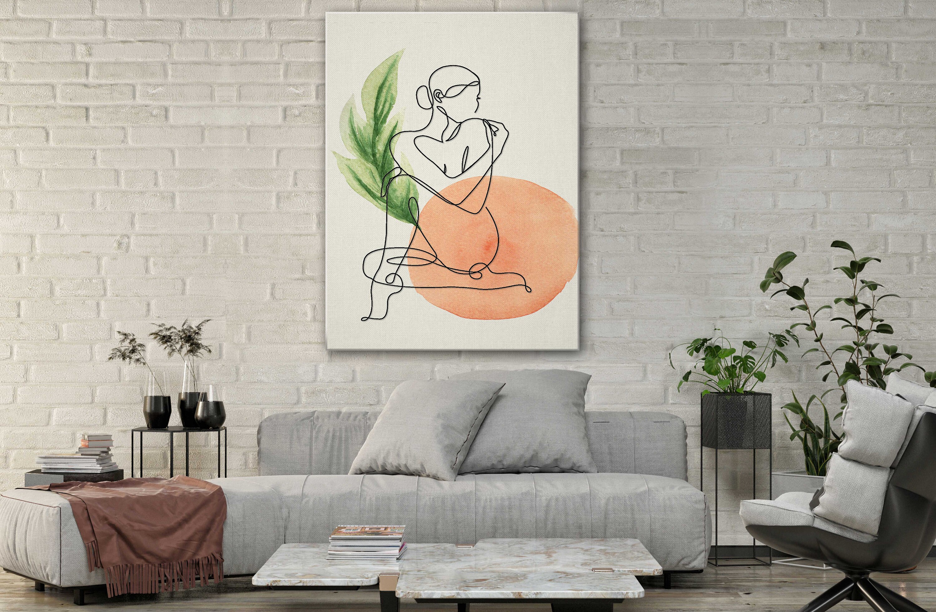 Badezimmer Kunst Leinwand Lady Sitzen mit grünem Blatt | Etsy