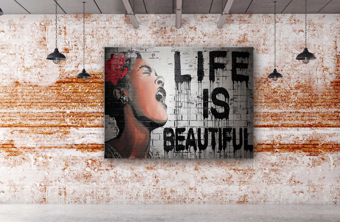 Banksy Street Art CanvasGraffiti Life is Beautiful Street Art Etsy
