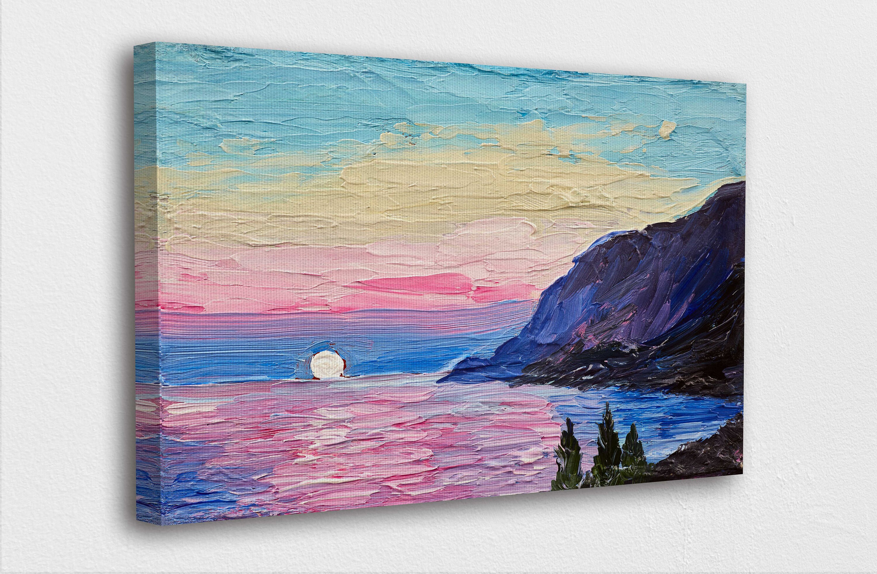 Painting Style Art CanvasPink Sunset At Sea Painting Style Etsy