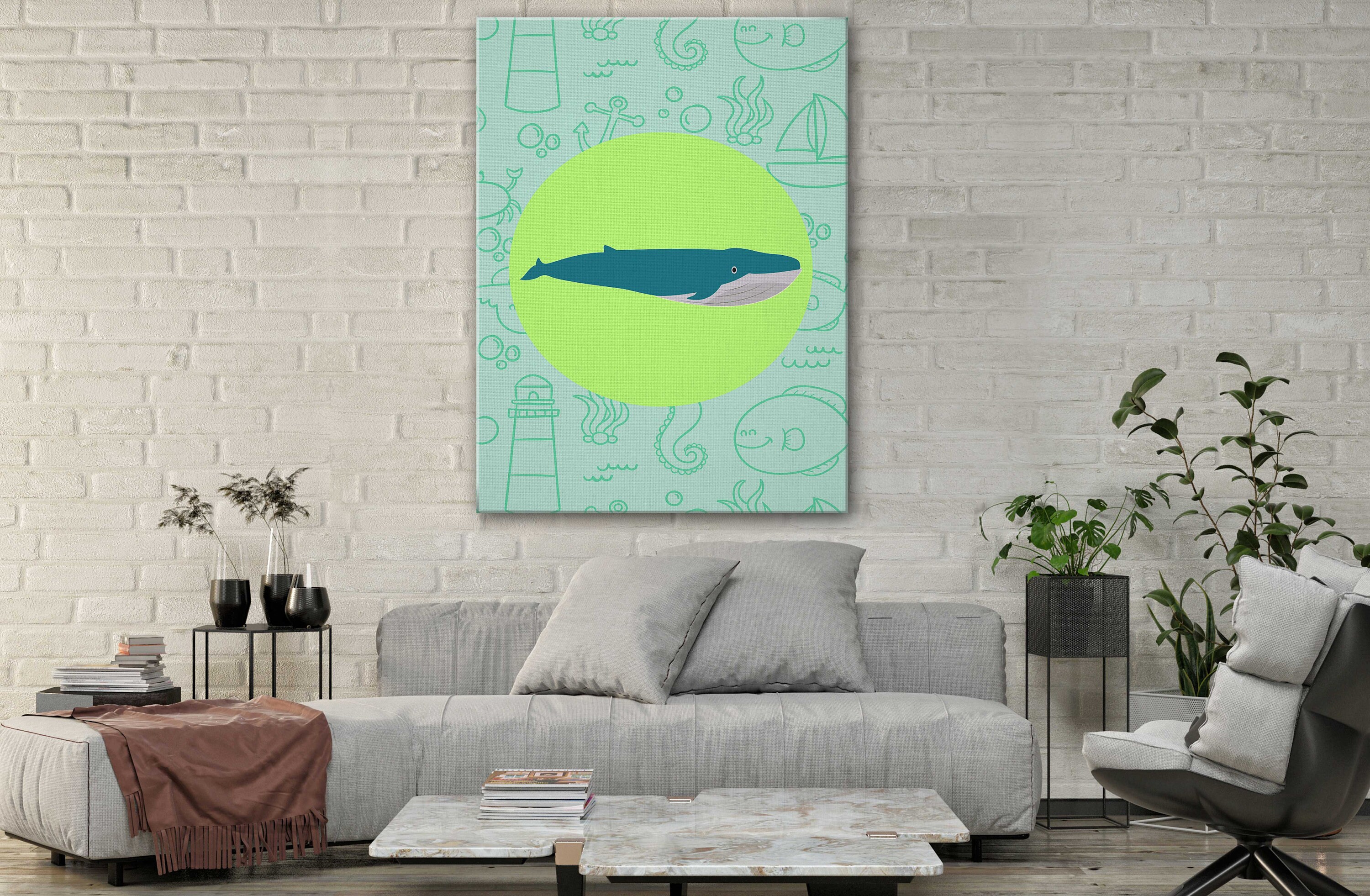 Badezimmer Kunst Leinwand Wal in grün Hintergrund Badezimmer | Etsy