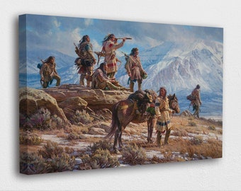 American Indian Art Canvas-Men on Top of the Mountain Art Canvas Poster/Printed Picture Wall Art Decoration POSTER or CANVAS READY to Hang