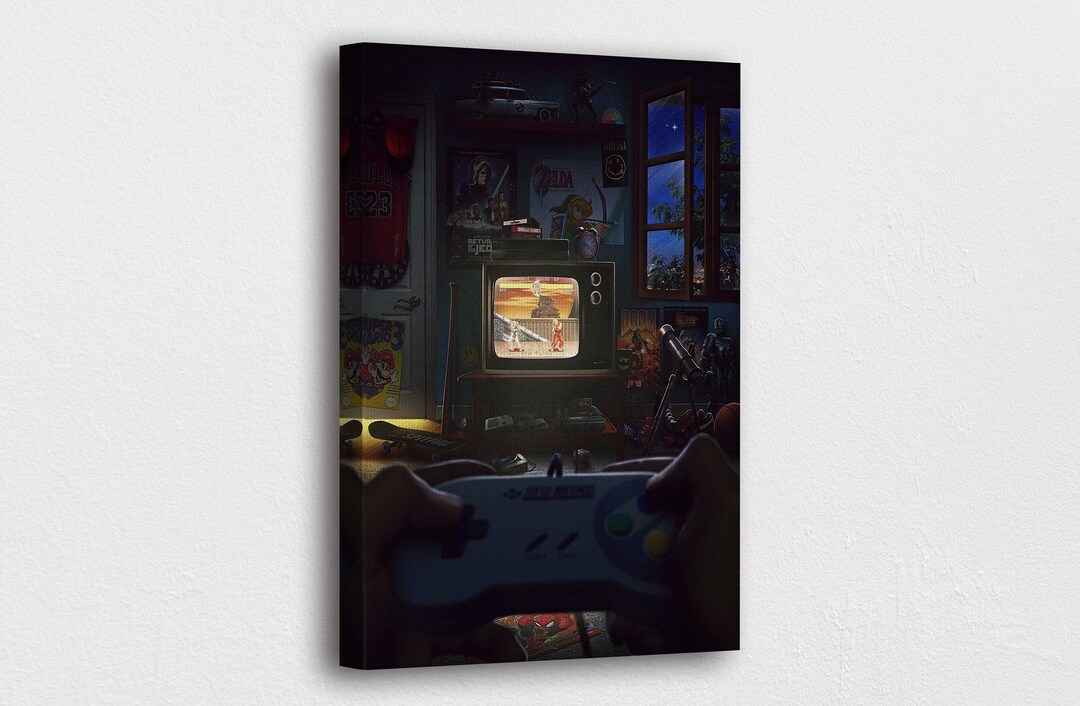 Game Room Wall Art Canvas Playing Video Game Art Canvas Etsy