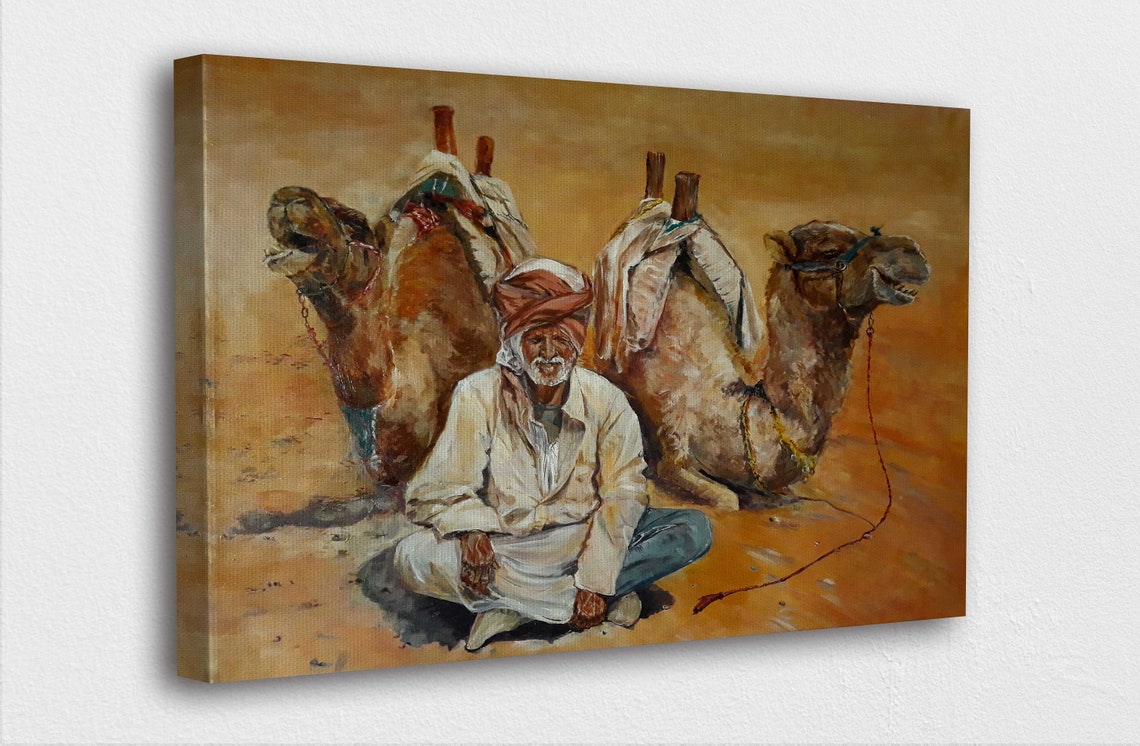 Painting Style Art Canvasdesert Camels Painting Style Art Etsy