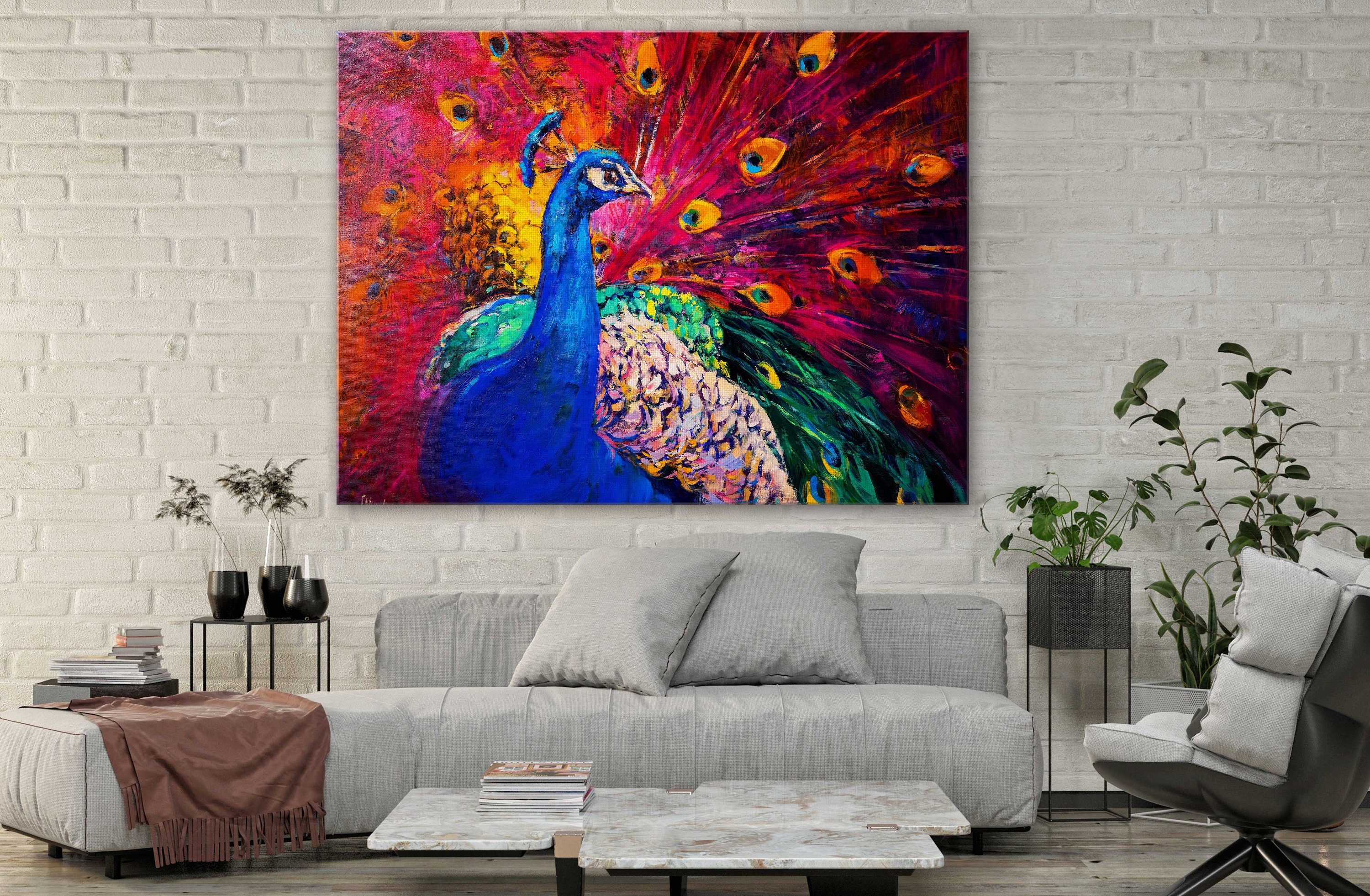 Painting Style Art Canvas-colorful Peacock Painting Style Art | Etsy
