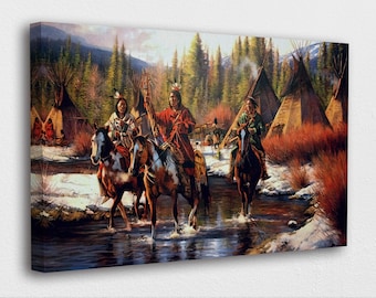 American Indian Art Canvas-Native American Riding Horse Art Poster/Printed Picture Wall Art Decoration POSTER or CANVAS READY to Hang