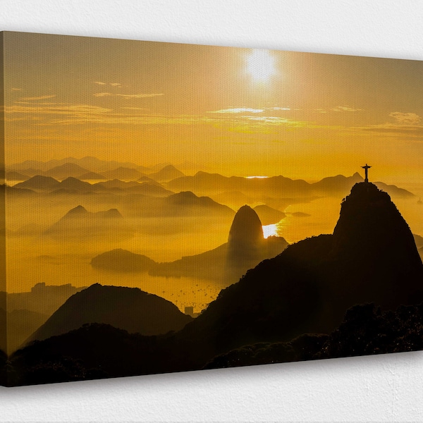 Famous Places Art Canvas-Brazil Christ the Redeemer Sunrise Art Poster/Printed Pictures Wall Art Decoration POSTER or CANVAS READY to Hang