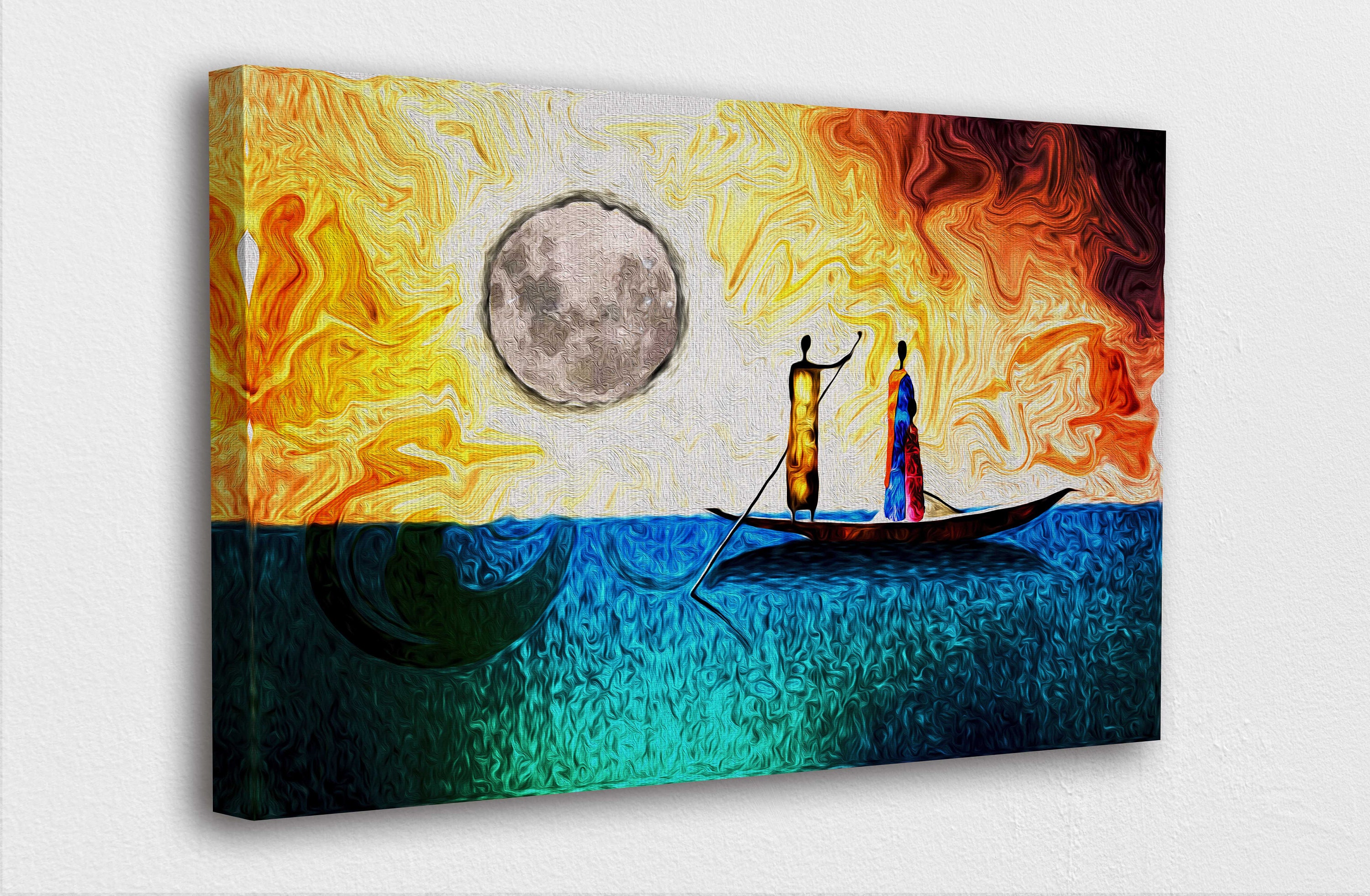 African Art Canvas-two Traditional Men at Sunset Art Canvas - Etsy