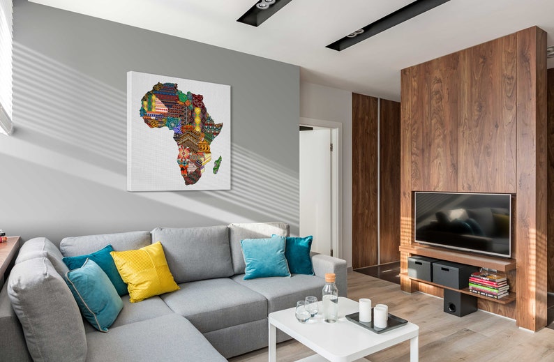 African Art Canvasmap of Africa in Pattern Style Art Canvas Etsy