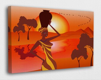 African Art Canvas Poster-African Girl w/ a Pitcher Art Canvas Poster/Printed Picture Wall Art Decoration POSTER or CANVAS READY to Hang