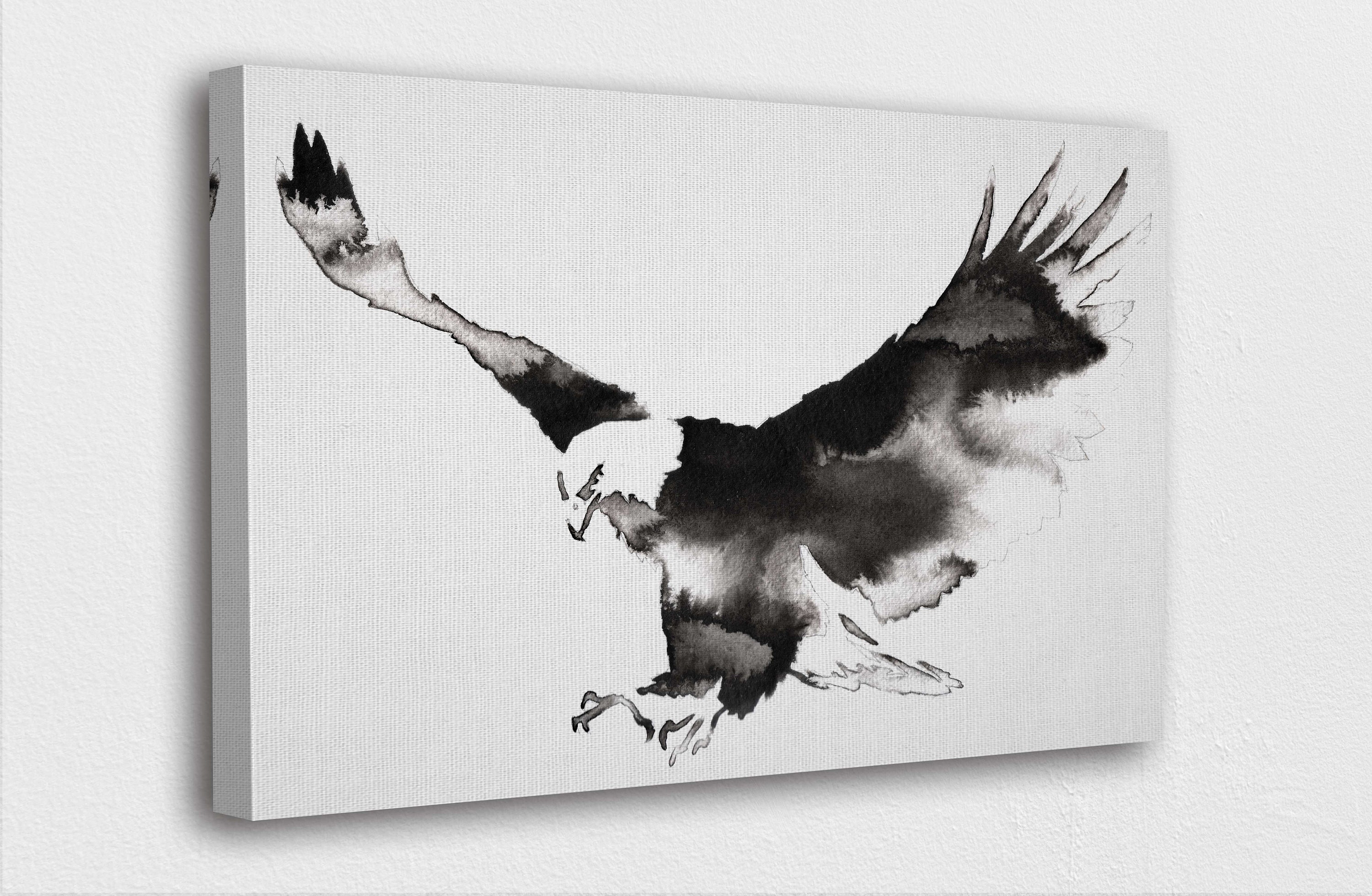 black and white eagle painting