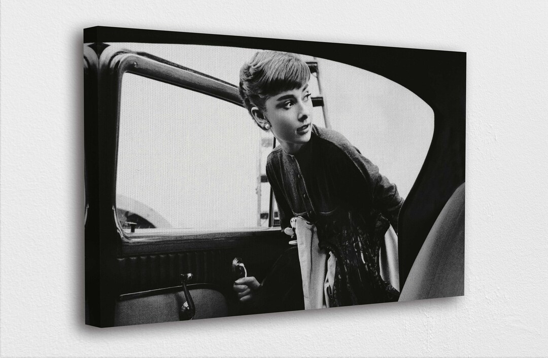 Audrey Hepburn Art Canvas Audrey Hepburn Entering A Car Art Canvas ...