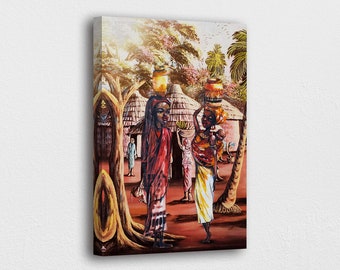 African Art Canvas-Two African Ladies w/ Water Pot on Head Art Canvas/Printed Picture Wall Art Decoration POSTER or CANVAS READY to Hang