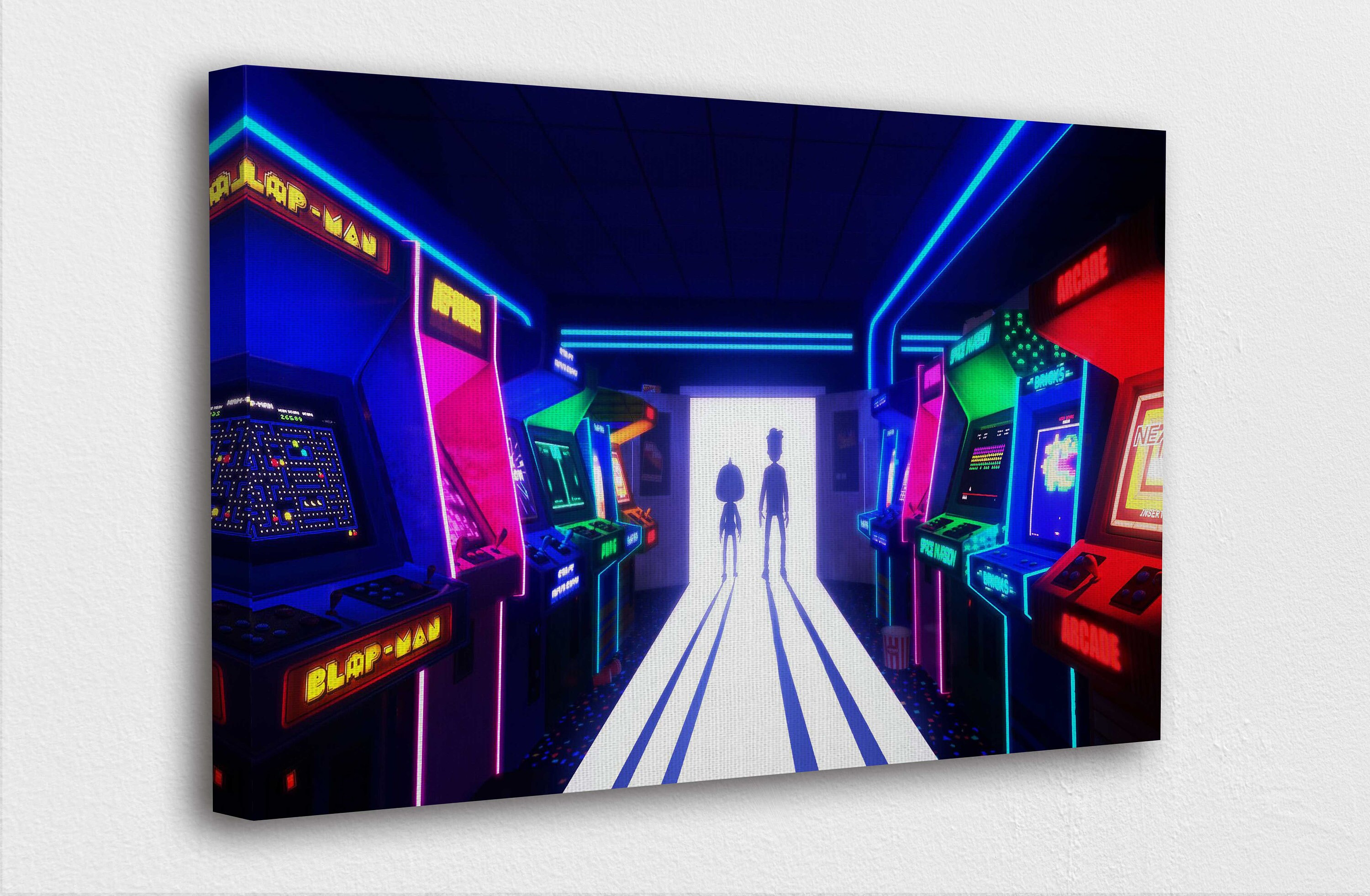 Game Room Wall Art Canvas Arcade Colorful Lights Game Art Etsy