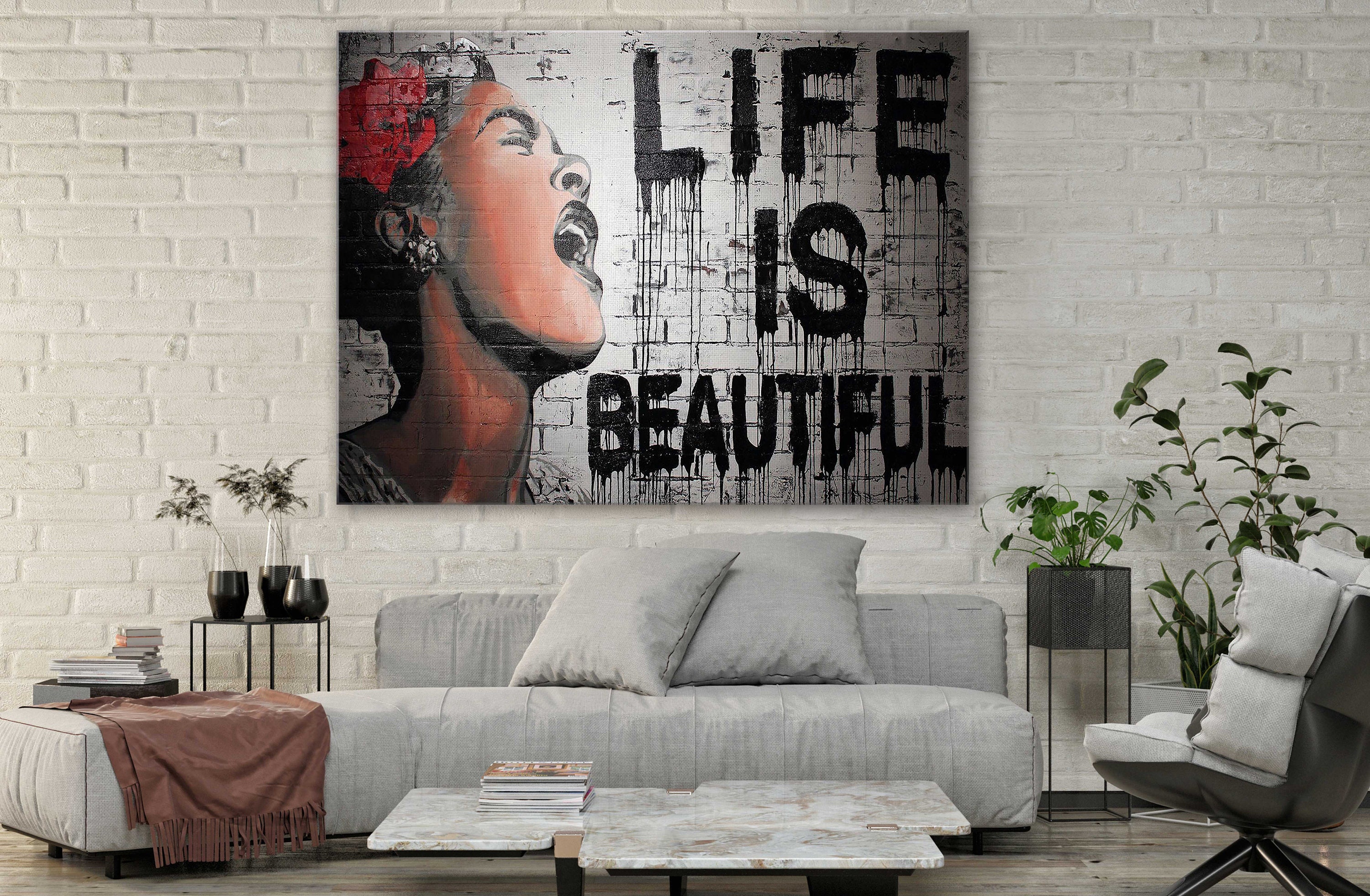 Banksy Street Art CanvasGraffiti Life is Beautiful Street Art Etsy